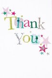 The quiet delight of this thank you card feels woven into the very fabric of Bexleyheath's friendly neighbourhoods. The phrase 'Thank You' appears in playful, hand-drawn letters-each one dip-dyed in hues of silver, yellow, green, and blue, some wearing whimsical polka dots or subtle stitched details. Stars in sparkling shades of pink, bright teal, and metallic silver drift around the message, creating an atmosphere of small-scale celebration-like a community picnic on a spring afternoon or a chance encounter with a friend along Broadway. The white background leaves plenty of breathing room, allowing the lively letters and twinkling accents to dance lightly and unhurried. The overall feeling is one of sincerity and approachable gratitude, ideal for pairing with a beautiful bouquet prepared by a Bexleyheath florist who knows every street and shortcut. With this card, each word and flourish offers more than thanks-it extends a piece of the area's warmth and hospitality in every stroke.